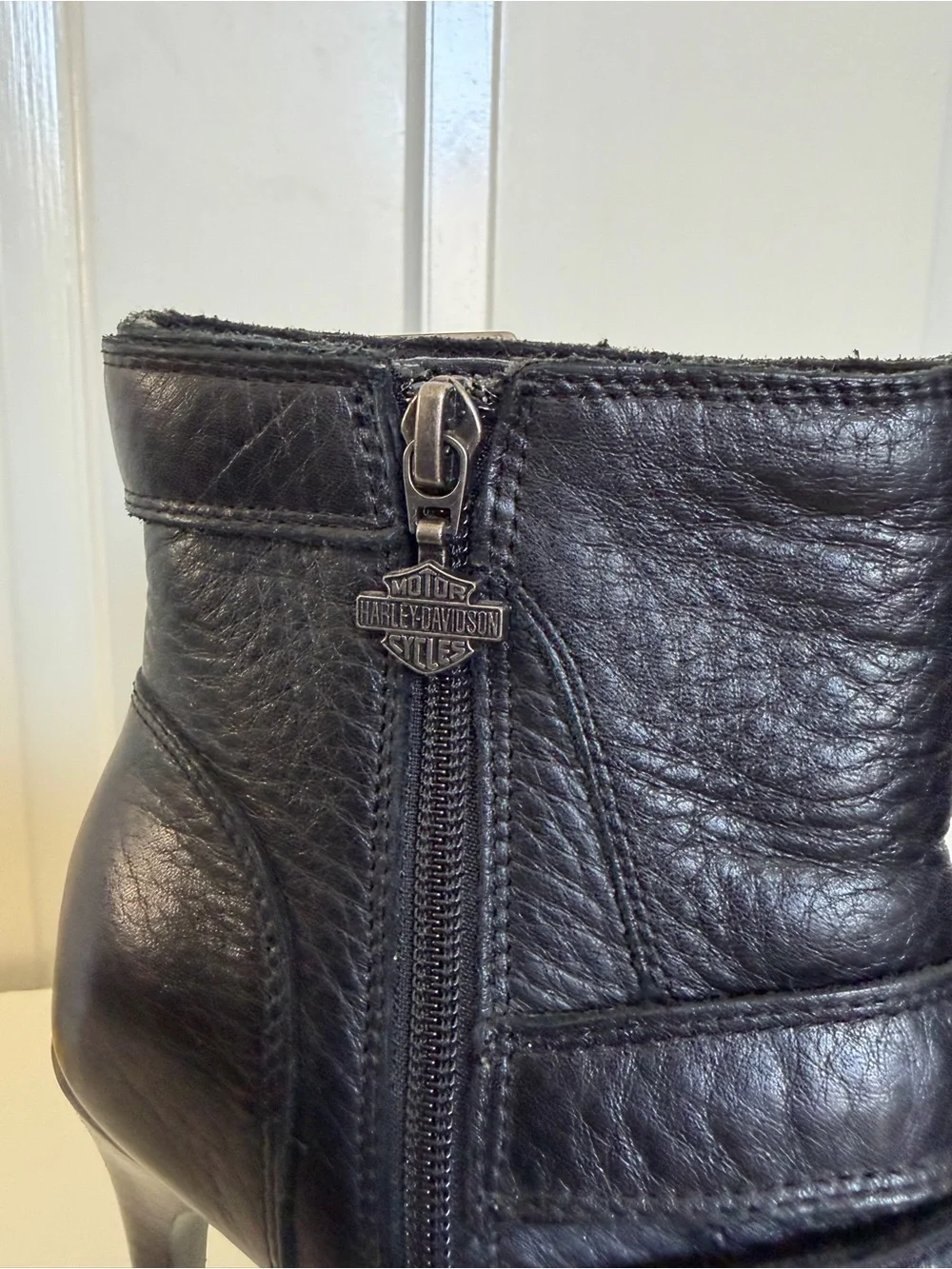 Harley-Davidson Women's Black Leather Buckle Ankle Booties with Stud Accents